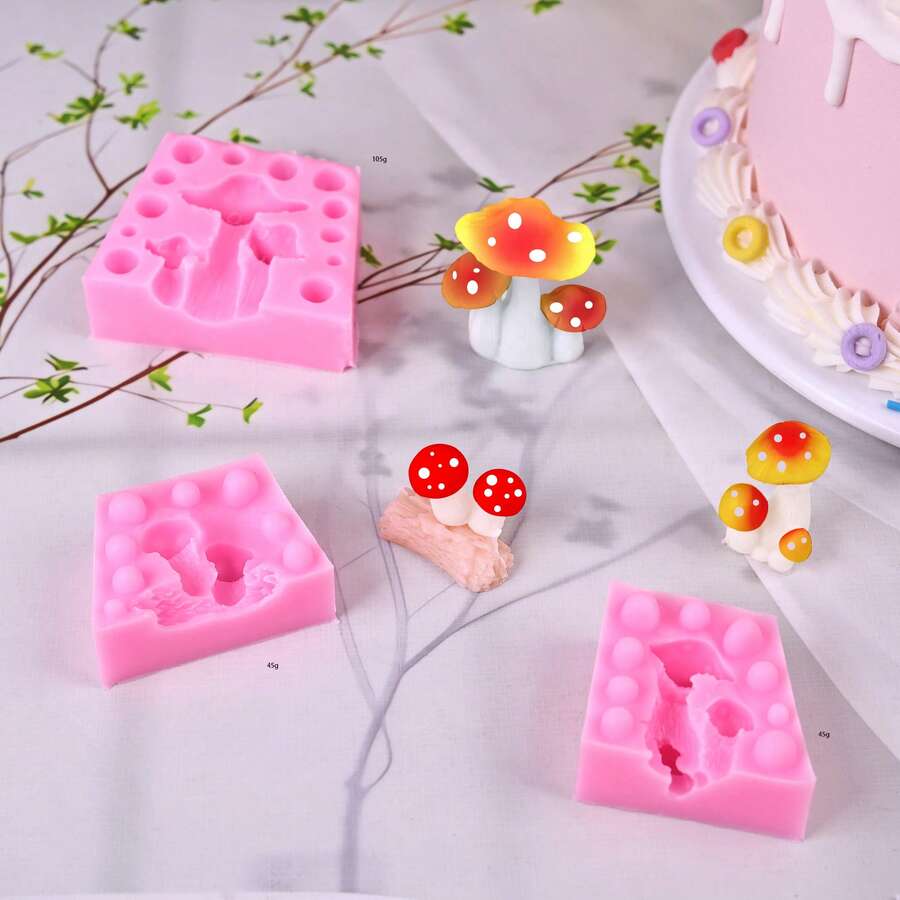 1 pezzo Stampo in silicone rustico a 3 in 1 per decorazione funghi d'imitazione - Rosa - Visualizzare 1