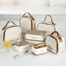 2 件/3 件 304 不锈钢便当盒，户外野餐容器，防漏，可重复使用食品储存盒，带保温袋，适用于办公室、学校或旅行圣诞礼物、学校用品 - 304小白餐盒(附保溫袋+餐具) - 查看 7