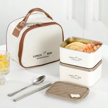 2 件/3 件 304 不锈钢便当盒，户外野餐容器，防漏，可重复使用食品储存盒，带保温袋，适用于办公室、学校或旅行圣诞礼物、学校用品 - 304小白餐盒(附保溫袋+餐具) - 查看 5