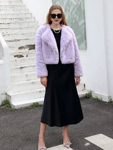 RELISH NOLESS Áo khoác lông dài tay màu trơn cho nữ mặc vào mùa đông - Màu tím - Xem 3