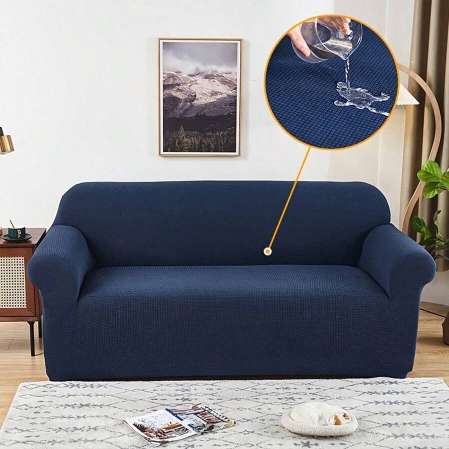 1pc Sofa Slipcover Waterproof Sofa Cover Elastic Sofa Protection Cover Anti Cat Scratch Couch Cover For Living Room Home Decor - Navy Blue - View 1