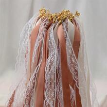 10 Pieces Lace Ribbon Wedding Wand Sticks Champagne Ribbon Streamers Party Streamers With Bells Silk Fairy Stick Wands For Wedding, Parties, Holiday Celebration, Activities,Christmas