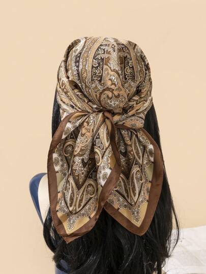 1pc Faux Silk Printed Bandana Scarf Multi Purpose Hair Accessory Women Scarf Silk Scarves