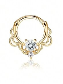 CASSIECA 1PC 16G Nhẫn vách ngăn Hoa tai Opal Daith Nhẫn mũi tròn Thép không gỉ CZ Sụn Helix Khuyên tai Tragus Trang sức xỏ khuyên vách ngăn - Vàng - Xem 11