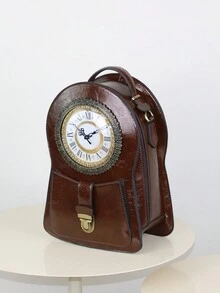 Ba lô nữ thiết kế đồng hồ cổ điển sáng tạo phong cách mới 2024, Túi đeo chéo dung tích lớn thời trang độc đáo - màu nâu - Xem 3