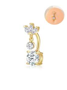 1pc Luxury Fashion Double Leaf Cubic Zirconia Belly Button Ring Piercing Body Jewelry For Women - Double-headed Leaves - View 15