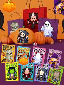8/24 szt. Halloween naklejki rzemieślnicze upominki na przyjęcie naklejki na twarz czarownica wampir samoprzylepne naklejki DIY na Halloween dla dzieci, naklejki z grami imprezowymi, upominki na przyjęcie dla dzieci, rękodzieło