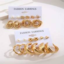 22pcs/Set Elegant Geometric Design Hoop Earrings Set For Women, Luxury Earrings Suitable For Daily Commute - Yellow Gold - View 2