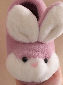 1 par Pantuflas moradas con diseño lindo de conejo para niños, zapatos de casa antideslizantes y cálidos para interiores para niñas, invierno