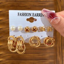22pcs/Set Elegant Geometric Design Hoop Earrings Set For Women, Luxury Earrings Suitable For Daily Commute - Yellow Gold - View 3