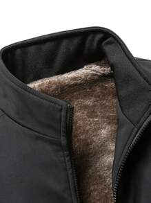 Warm Thermal Lined Stand Collar Jacket For Men, Thick Winter Outerwear - Black - View 7