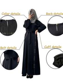 女士时尚休闲系带高档端庄长袖连衣裙