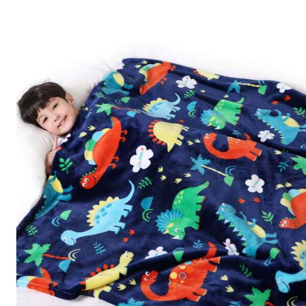 1 Stück Kinder Soft & Warm Flanell Decke, bequeme kuschelige Plüsch Überwurf mit niedlichem Dinosaurier Muster, 152 x 102 cm, geeignet für Kinderzimmer, Sofa