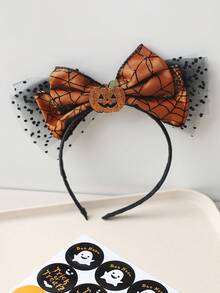 1pc Halloween Bow Headband With Pumpkin Lace Masquerade Party Hair Hoop - Multicolor - View 3