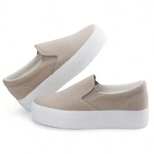 Women Slip-On Platform Loafers Casual Fashion Sneakers Comfortable Wlaking Shoes - 米色 - 查看 2