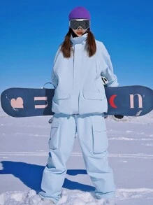 NowInSnow Chaqueta de snowboard para mujer con ajuste holgado, rosa, gruesa y cálida, profesional, impermeable 15,000 mm/transpirable 10,000g, a prueba de viento, en azul claro o azul marino