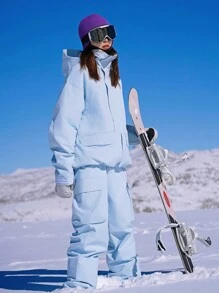 NowInSnow Chaqueta de snowboard para mujer con ajuste holgado, rosa, gruesa y cálida, profesional, impermeable 15,000 mm/transpirable 10,000g, a prueba de viento, en azul claro o azul marino