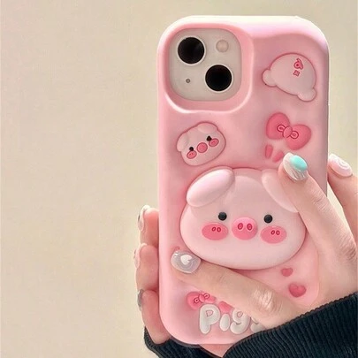 可爱少女粉色3D小猪手机壳，兼容 13、13 Pro、13 Pro Max、14 Pro Max、14 Pro、14；硅胶卡通手机壳，兼容 11、12；兼容三星Galaxy A51/A53/A54/A55/A12/A13/A15；国际版，非国内版