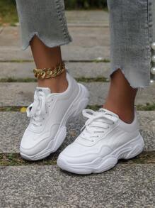Ladies' White Shoes, Casual Sneakers, Thick-Soled Shoes, Anti-Slip Elevated Leather Shoes For Students - White - View 5