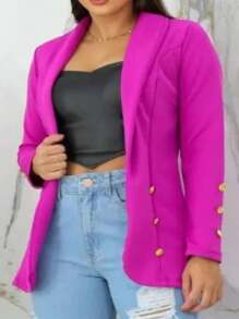 Tailored Blazer Women's Formal Jacket With Buttons Stylish Buttoned Overcoat - Lilac - View 3