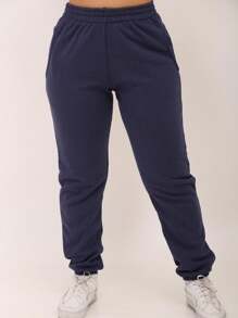 Women's Flannel Sweatshirt And Pants Set - 藏蓝色 - 查看 3