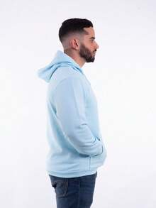 Cold Weather Blouse Men's Kangaroo Sweatshirt Plain Closed With Pocket And Hood - 淺藍色 - 查看 8
