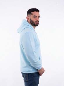 Cold Weather Blouse Men's Kangaroo Sweatshirt Plain Closed With Pocket And Hood - 淺藍色 - 查看 9