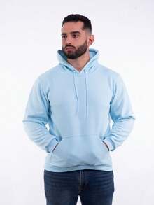 Cold Weather Blouse Men's Kangaroo Sweatshirt Plain Closed With Pocket And Hood - 淺藍色 - 查看 2