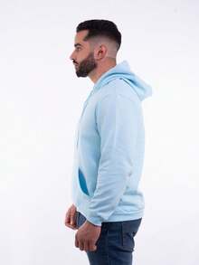 Cold Weather Blouse Men's Kangaroo Sweatshirt Plain Closed With Pocket And Hood - 淺藍色 - 查看 4