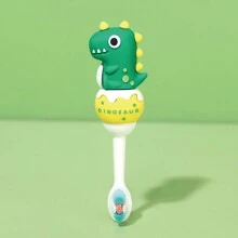 1pc Baby Teeth Cleaning Dinosaur Cartoon Design Toothbrush, Suitable For Daily Use And Portable For Travel - Green - View 8