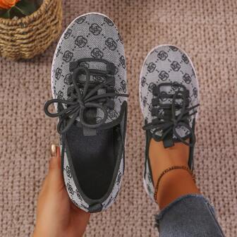 Women's Fashionable Casual Sneakers With Soft Soles, Round Toe And Lace-Up Design
