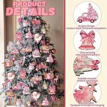 24 piezas, diseños navideños rosas, Papá Noel, animales, pino perenne, muñeco de nieve, reno, hombre de jengibre, campana, adornos navideños colgantes de madera para árbol, decoración de jardín y suministros, decoración de fiesta, suministros navideños, decoración de jardín (con cuerda), Navidad