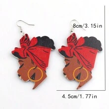 1 paire Boucles d'oreilles imprimées à motif de portrait de femme africaine, recto-verso, cadeau vintage et créatif pour femmes et filles