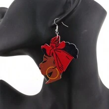 1 paire Boucles d'oreilles imprimées à motif de portrait de femme africaine, recto-verso, cadeau vintage et créatif pour femmes et filles