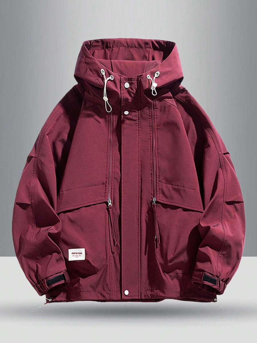 2024 Jesień Nowość Mężczyźni Outdoor Sporty Turystyka Moda Casual Jednolity Kolor Kurtka z kapturem