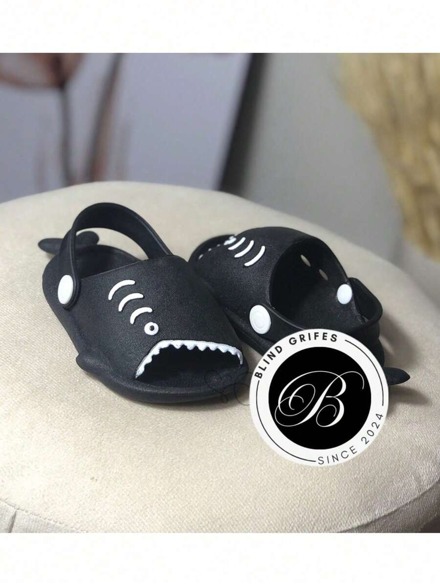 Baby Slippers Bebe Tubarão Sandal Girl And Boy Sandal Lightweight Soft Eva Non-Slip Baby Shar Slipper - 黑色 - 查看 1