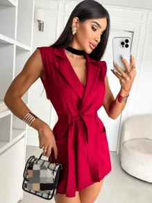 Romper BLAZER VEST Tailoring Tank Top Short Sleeve Social Elegant And Casual Monkey Blogger Short Skirt Fashion Summer Pastel Tones Cand Collors 2024 - QUẢ ANH ĐÀO - Xem 1