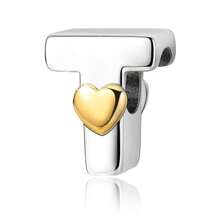 925 Silver Plated Heart Shaped Letter A-Z Pendant Charm, Smooth Letter Necklace A-Z Provides Multiple Choices. Ideal For DIY Bracelet And Necklace. Gold Heart Initial Letter Bead Pendant, Great Jewelry Gift For Women.