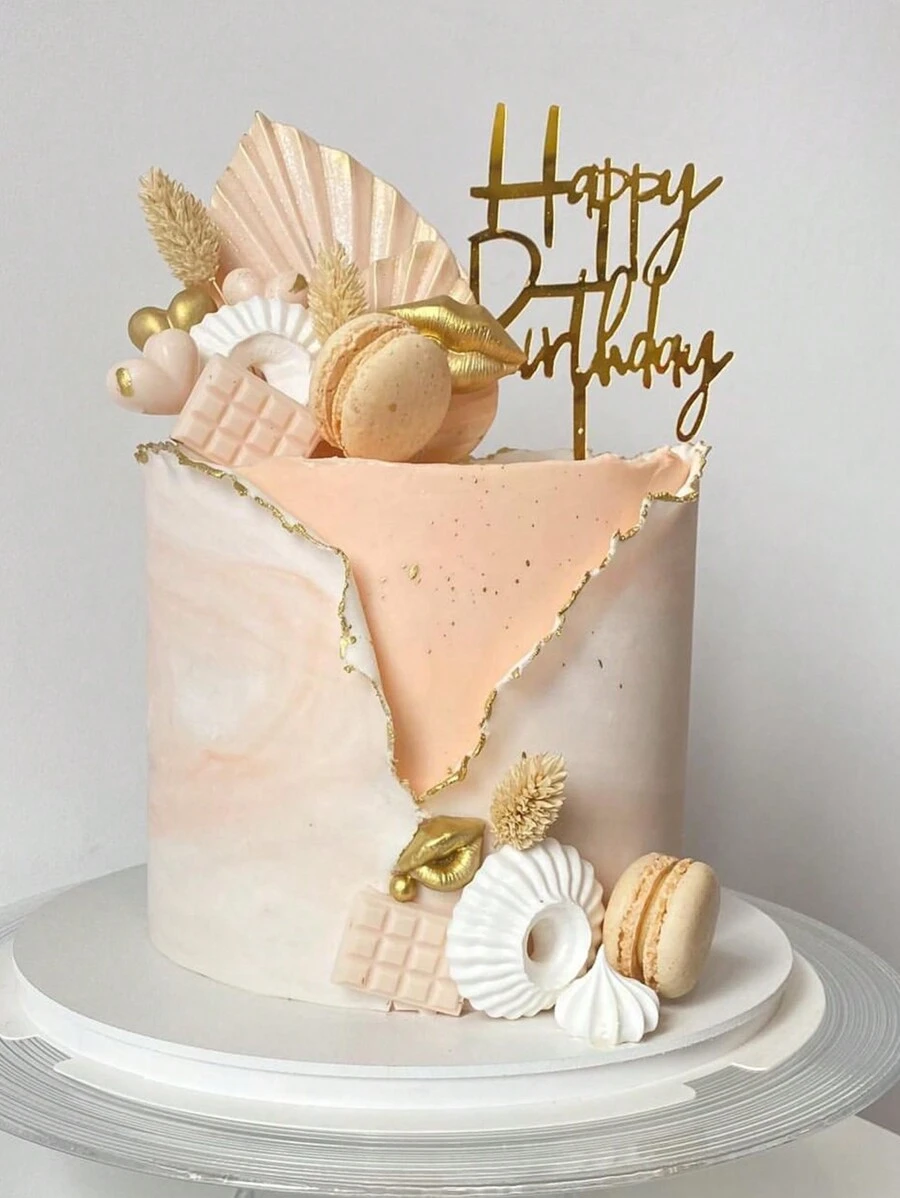 1pc Gold Acrylic Happy Birthday Cake Topper - Gold - View 1