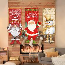 علم متدلٍّ بموضوع عيد الميلاد قطعة واحدة، بابا نويل كيوت، رجل الثلج والجندي كسّارة البندق، مناسب لديكور عطلة عيد الميلاد، علم متدلٍّ لإطار الباب، علم متدلٍّ للحديقة - متعدد الألوان - مشاهدة 3