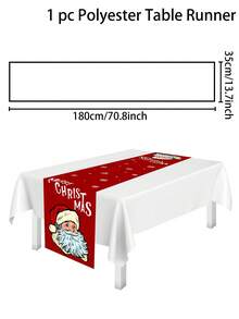 1 件圣诞主题桌旗，涤纶桌旗，圣诞老人、姜饼人和雪人设计，35x180 厘米，适用于圣诞派对家居餐桌装饰