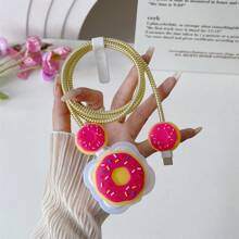 5 件英国兼容 Apple 20 瓦快速充电器外壳充电器盖和螺旋电缆保护器套装（笑脸花、甜甜圈、7 色彩虹、蜜蜂图案） - 彩色 - 查看 14