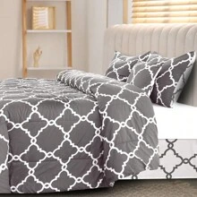 Lux Decor 5-Piece Comforter Set, Soft Microfiber Bedding With Plush Texture, All-Season Comforter, Pillow Shams And Bed Skirt Included, Elegant Hotel Collection Bedding For Bedroom, Guest Room And Home - 四葉灰 - 查看 6