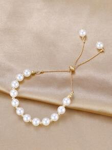 One Piece Of Fashionable & Minimalist French Style Vintage Elegant Faux Pearl Bracelet For Women, Suitable For Dance Party & Banquet Outfit Accessory - Yellow Gold - View 3