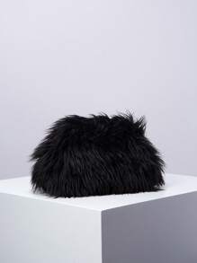 Túi buổi tối thanh lịch, ví cầm tay dự tiệc cưới, túi kẹp lông màu trơn, ví bóng lấp lánh cho phụ nữ (họa tiết ngẫu nhiên), túi dự tiệc hoàn hảo cho tiệc cưới, tiệc tối, vũ hội, tiệc tùng, kết hợp với váy dự tiệc ngày lễ, váy dạ hội & váy sequin, túi cầm tay thanh lịch cho phụ nữ - màu đen - Xem 2