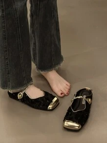 2024 Summer New Women Mules Slippers, Backless Slip-On Flat Shoes, Square Toe Design