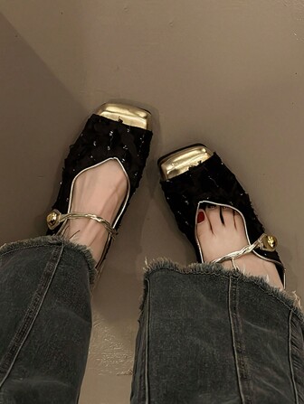 2024 年夏季新款女士穆勒拖鞋，露背一脚蹬平底鞋，方头设计