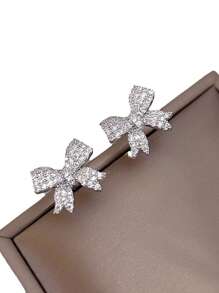1Pair Sparkling Crystal Bow Knot Stud Earrings For Women Ear Dainty Wedding Valentines Day Xmas Gift - Diamond Bow - View 7