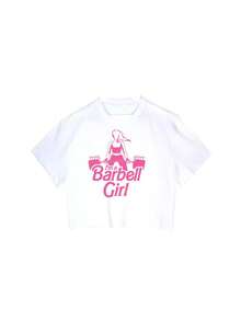 Cropped Feminino Tumblr Blogger I'm A Barbell Girl Academia Fitness Short Feminine Maromba - trắng - Xem 1
