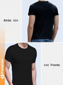 2 Piezas De Camisetas Sólida Para Hombres De Mangas Cortas Y Cuello Redondo Manga Corta Slim Fit para Hombre, Traje de Camiseta con Cuello Redondo ajustado, Traje Deportivo de Manga Corta Elástica verano de casual - Negro - Ver 3